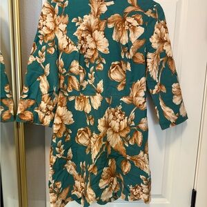 Teal Dress with Brown Floral Print